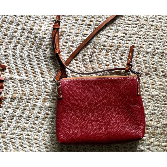 Dooney Bourke Small Crossbody Purse- Red Leather, Brown Trim and strap - Boho - Picture 6 of 6